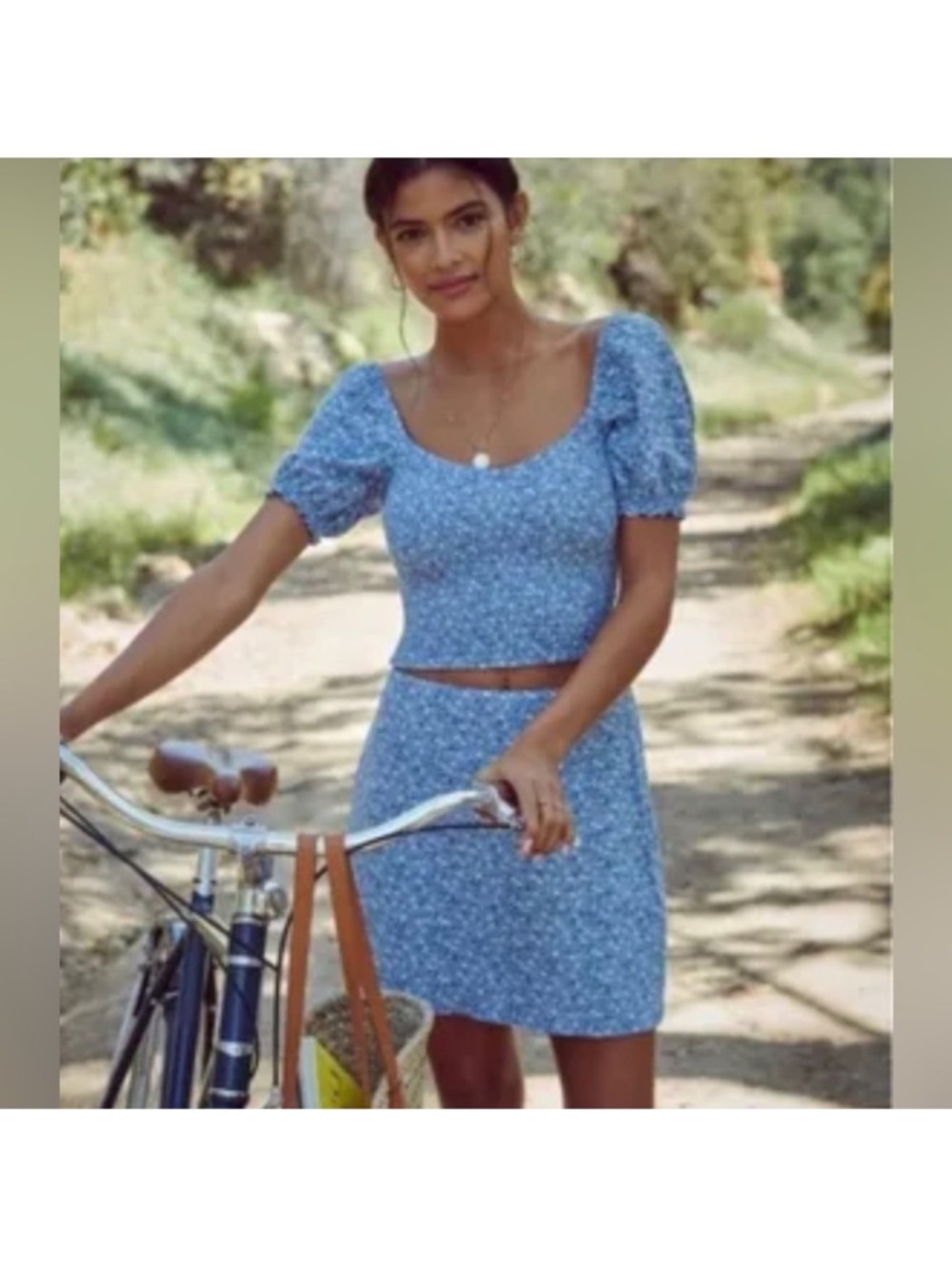 Abercrombie & Fitch MATCHING SET Blue Floral Skirt and puff sleeve top